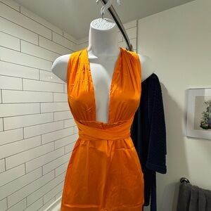 Vibrant Orange Plunge Neck Top